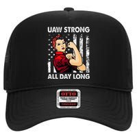 S UAW Strike Red United Auto Workers Picket Sign High Crown Mesh Back Trucker Hat