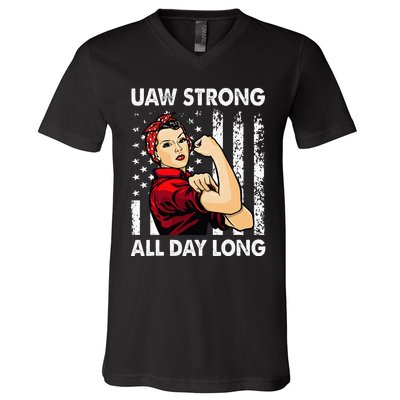 S UAW Strike Red United Auto Workers Picket Sign V-Neck T-Shirt