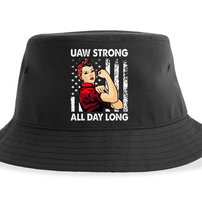 S UAW Strike Red United Auto Workers Picket Sign Sustainable Bucket Hat