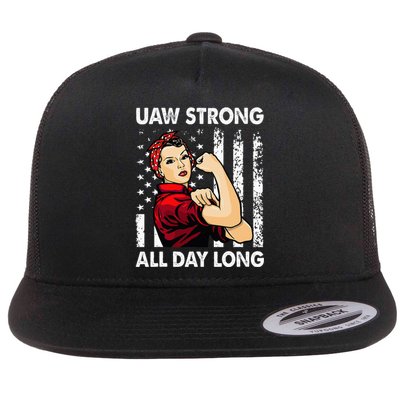 S UAW Strike Red United Auto Workers Picket Sign Flat Bill Trucker Hat