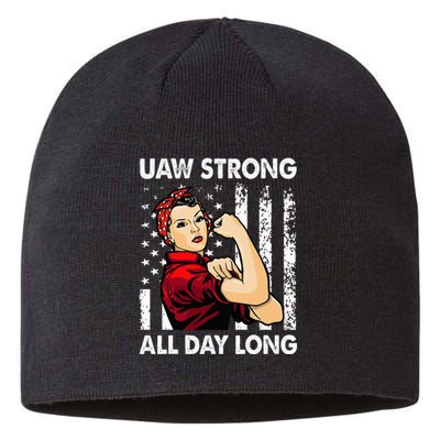 S UAW Strike Red United Auto Workers Picket Sign Sustainable Beanie