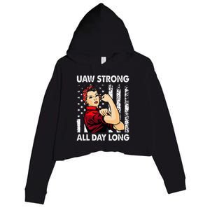 S UAW Strike Red United Auto Workers Picket Sign Crop Fleece Hoodie