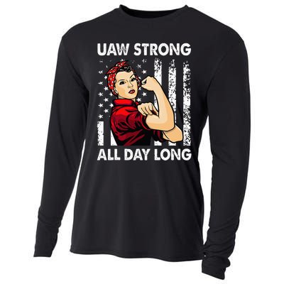 S UAW Strike Red United Auto Workers Picket Sign Cooling Performance Long Sleeve Crew