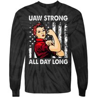 S UAW Strike Red United Auto Workers Picket Sign Tie-Dye Long Sleeve Shirt