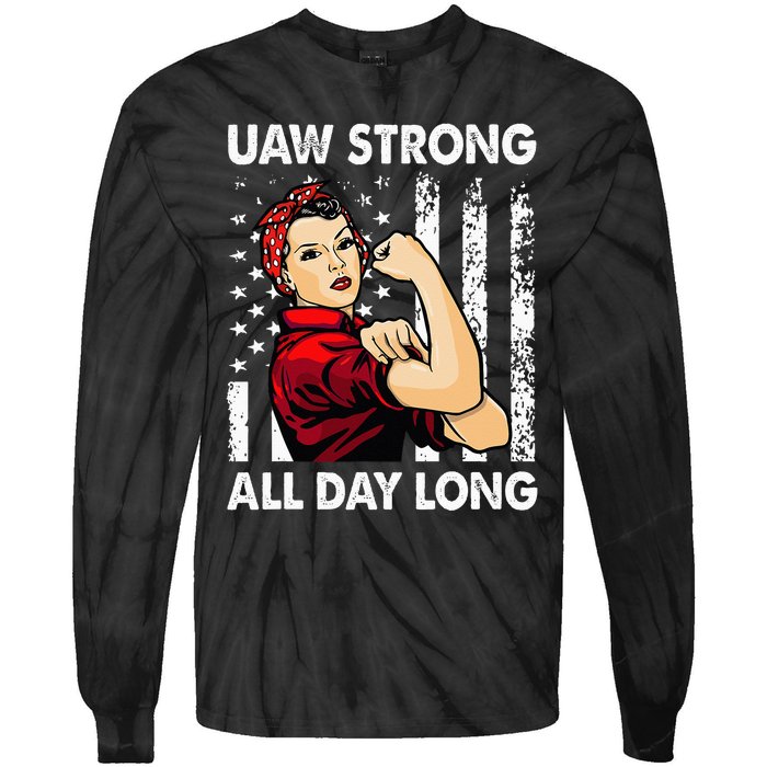 S UAW Strike Red United Auto Workers Picket Sign Tie-Dye Long Sleeve Shirt