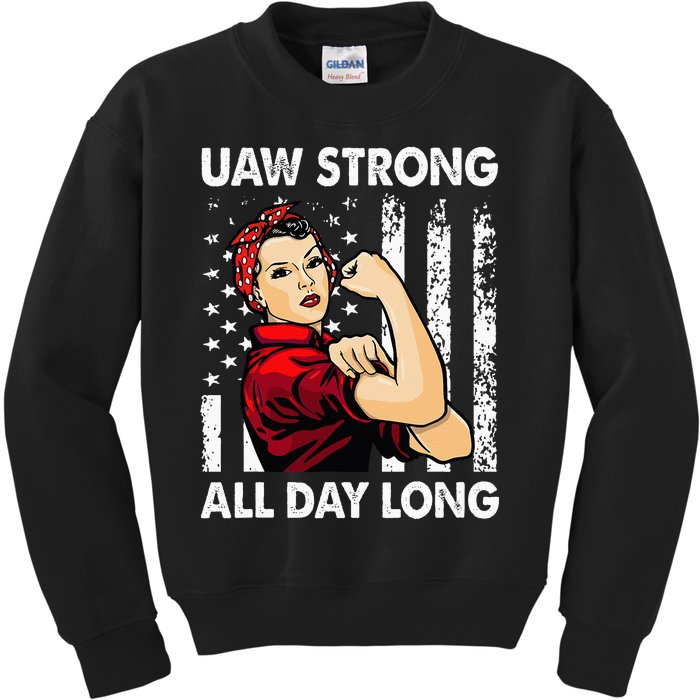 S UAW Strike Red United Auto Workers Picket Sign Kids Sweatshirt