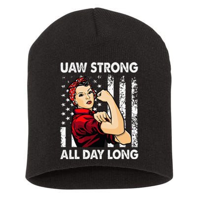 S UAW Strike Red United Auto Workers Picket Sign Short Acrylic Beanie