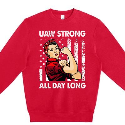 S UAW Strike Red United Auto Workers Picket Sign Premium Crewneck Sweatshirt