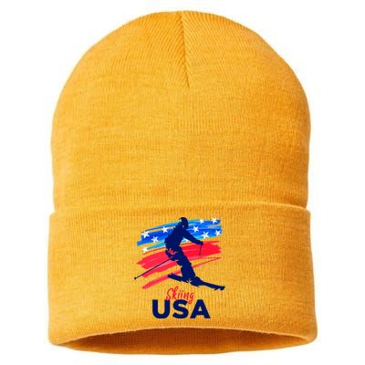 Skiing USA Support The Team USA Flag Ski Winter Sustainable Knit Beanie