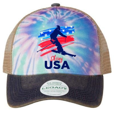 Skiing USA Support The Team USA Flag Ski Winter Legacy Tie Dye Trucker Hat