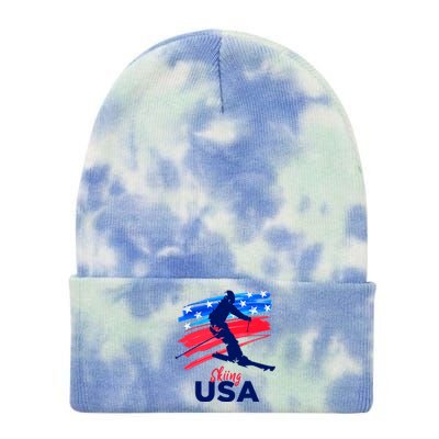 Skiing USA Support The Team USA Flag Ski Winter Tie Dye 12in Knit Beanie