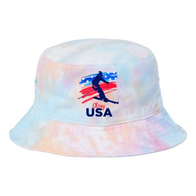 Skiing USA Support The Team USA Flag Ski Winter Tie Dye Newport Bucket Hat