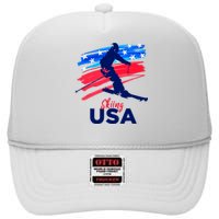 Skiing USA Support The Team USA Flag Ski Winter High Crown Mesh Back Trucker Hat