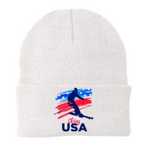 Skiing USA Support The Team USA Flag Ski Winter Knit Cap Winter Beanie