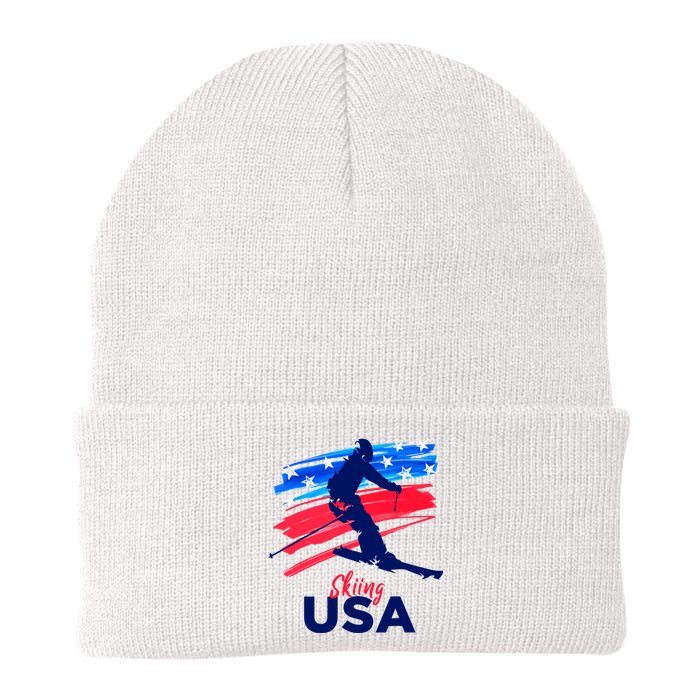 Skiing USA Support The Team USA Flag Ski Winter Knit Cap Winter Beanie