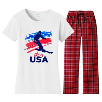 Skiing USA Support The Team USA Flag Ski Winter Women's Flannel Pajama Set