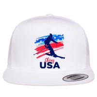 Skiing USA Support The Team USA Flag Ski Winter Flat Bill Trucker Hat