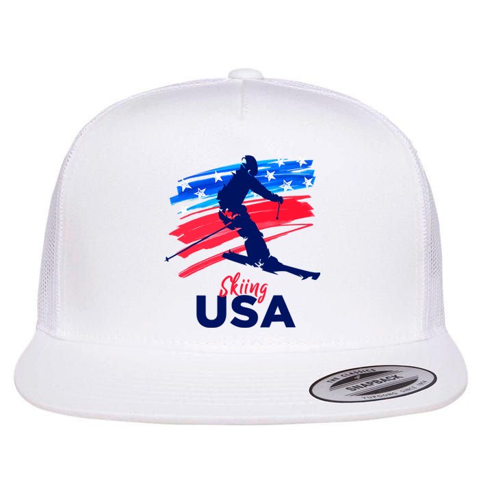 Skiing USA Support The Team USA Flag Ski Winter Flat Bill Trucker Hat