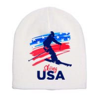 Skiing USA Support The Team USA Flag Ski Winter Short Acrylic Beanie