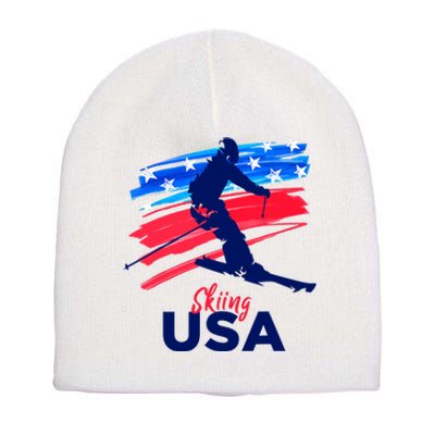 Skiing USA Support The Team USA Flag Ski Winter Short Acrylic Beanie