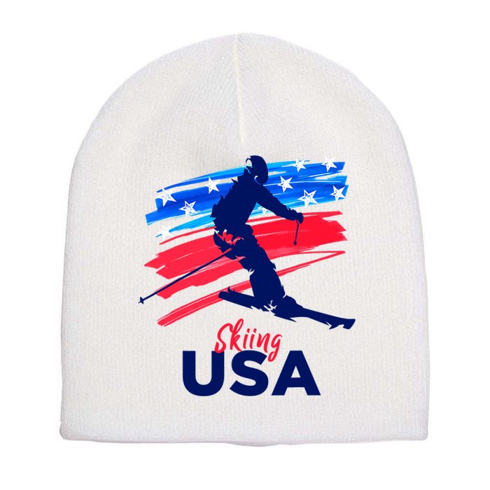 Skiing USA Support The Team USA Flag Ski Winter Short Acrylic Beanie