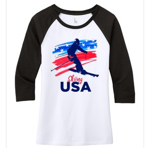 Skiing USA Support The Team USA Flag Ski Winter Women's Tri-Blend 3/4-Sleeve Raglan Shirt