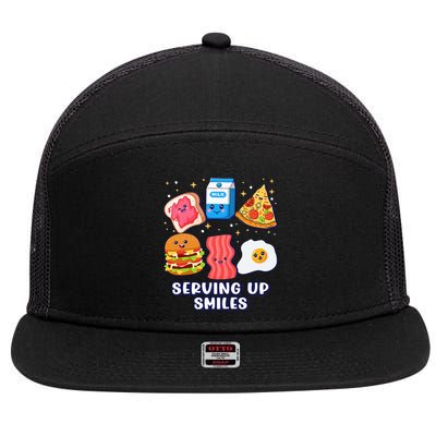 Serving Up Smiles Lunch Lady 7 Panel Mesh Trucker Snapback Hat