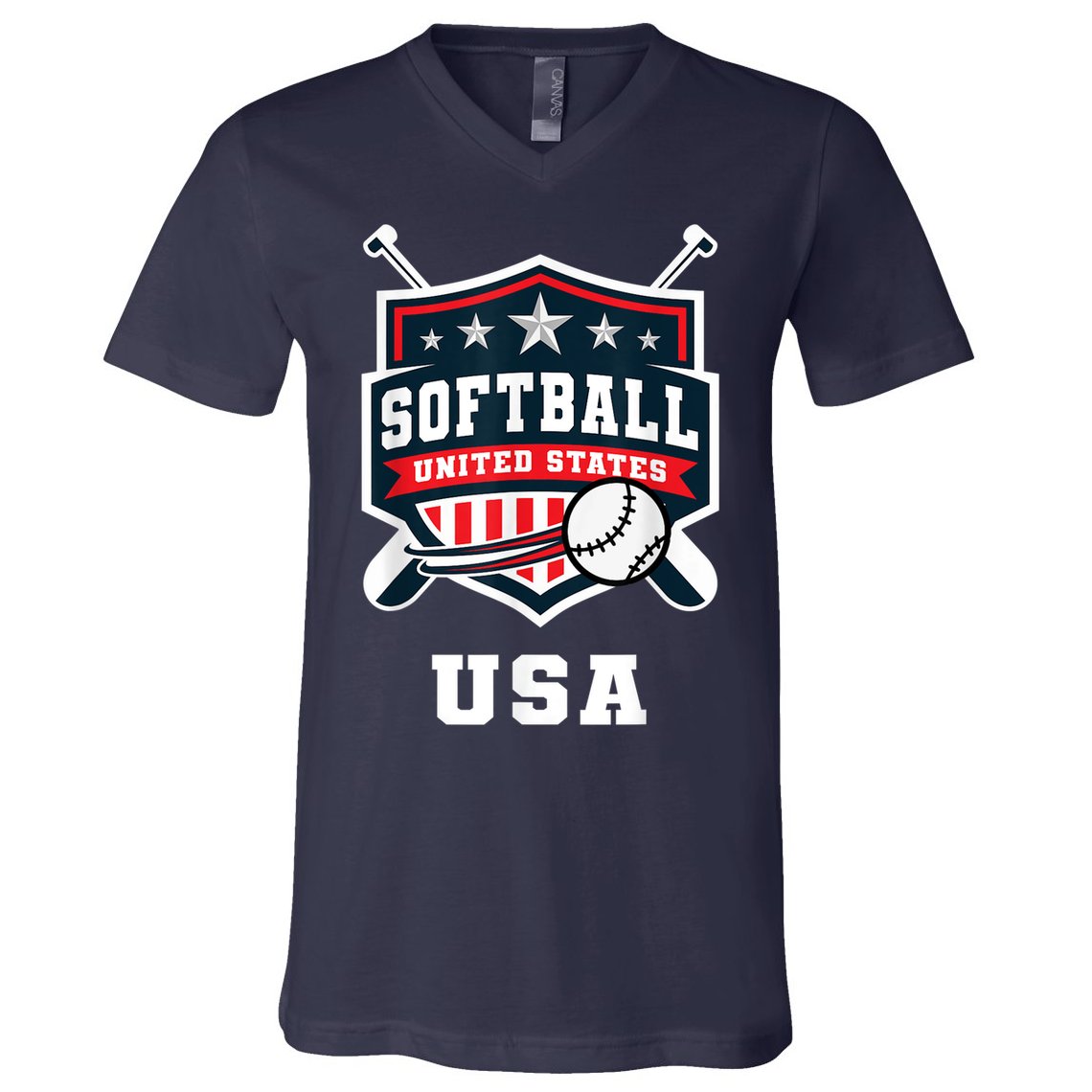 Softball USA Support the Team Shirt USA Flag V-Neck T-Shirt