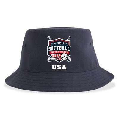 Softball USA Support the Team Shirt USA Flag Sustainable Bucket Hat