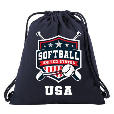 Softball USA Support the Team Shirt USA Flag Drawstring Bag