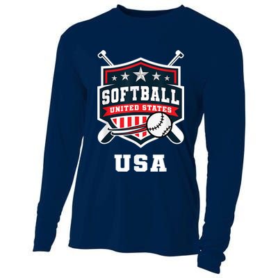 Softball USA Support the Team Shirt USA Flag Cooling Performance Long Sleeve Crew