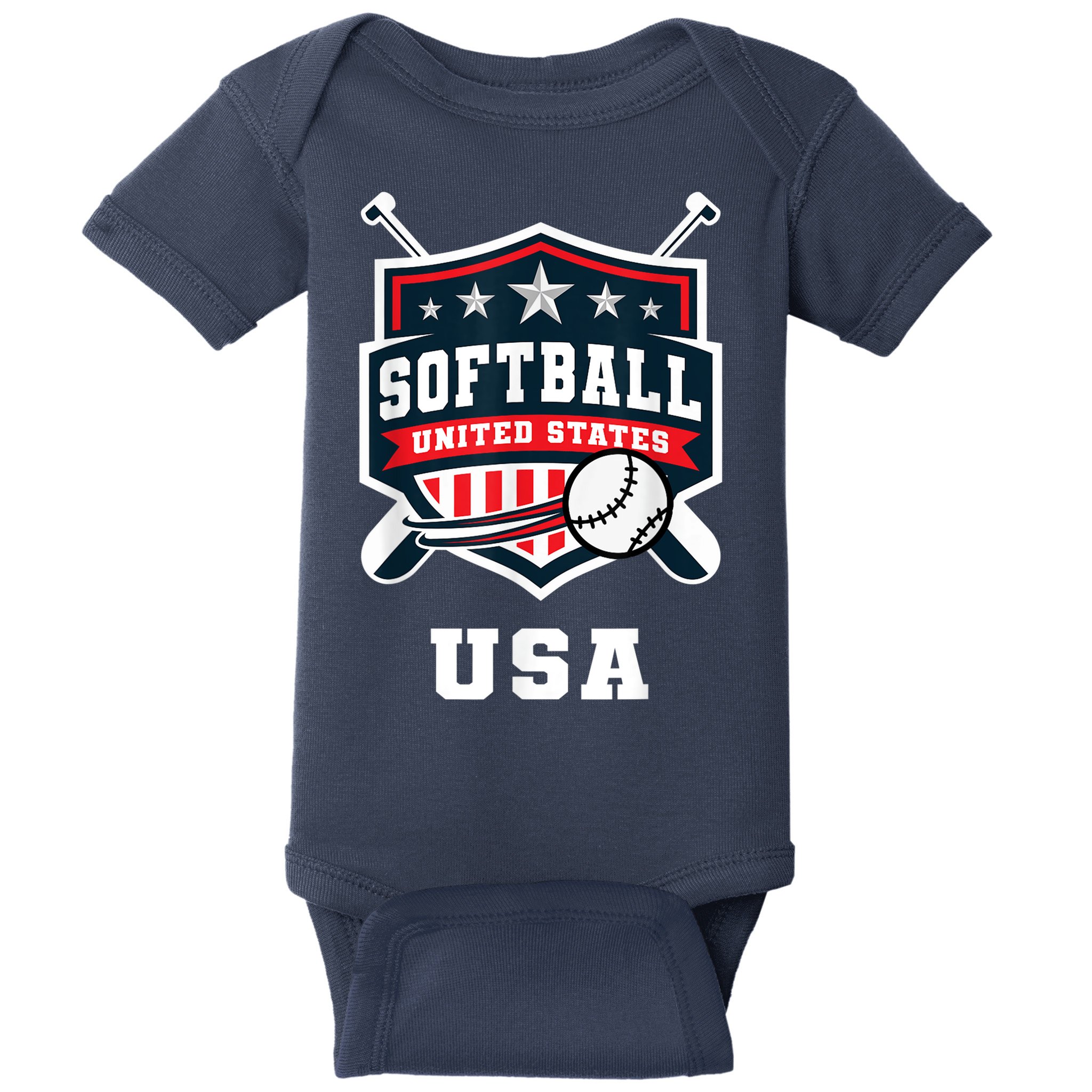 Softball USA Support the Team Shirt USA Flag Baby Bodysuit
