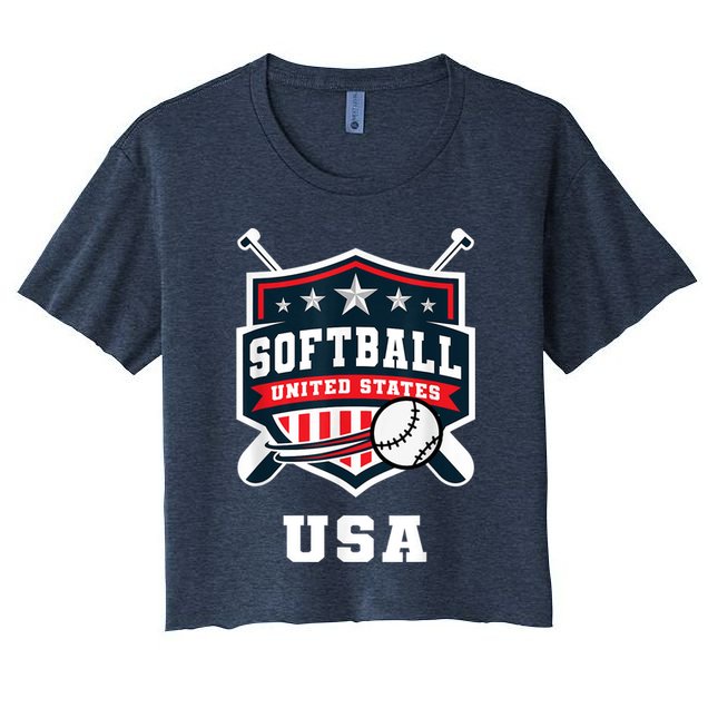 Softball USA Support the Team Shirt USA Flag Women's Crop Top Tee