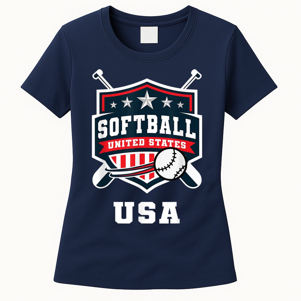 Softball USA Support the Team Shirt USA Flag Womens T-Shirt