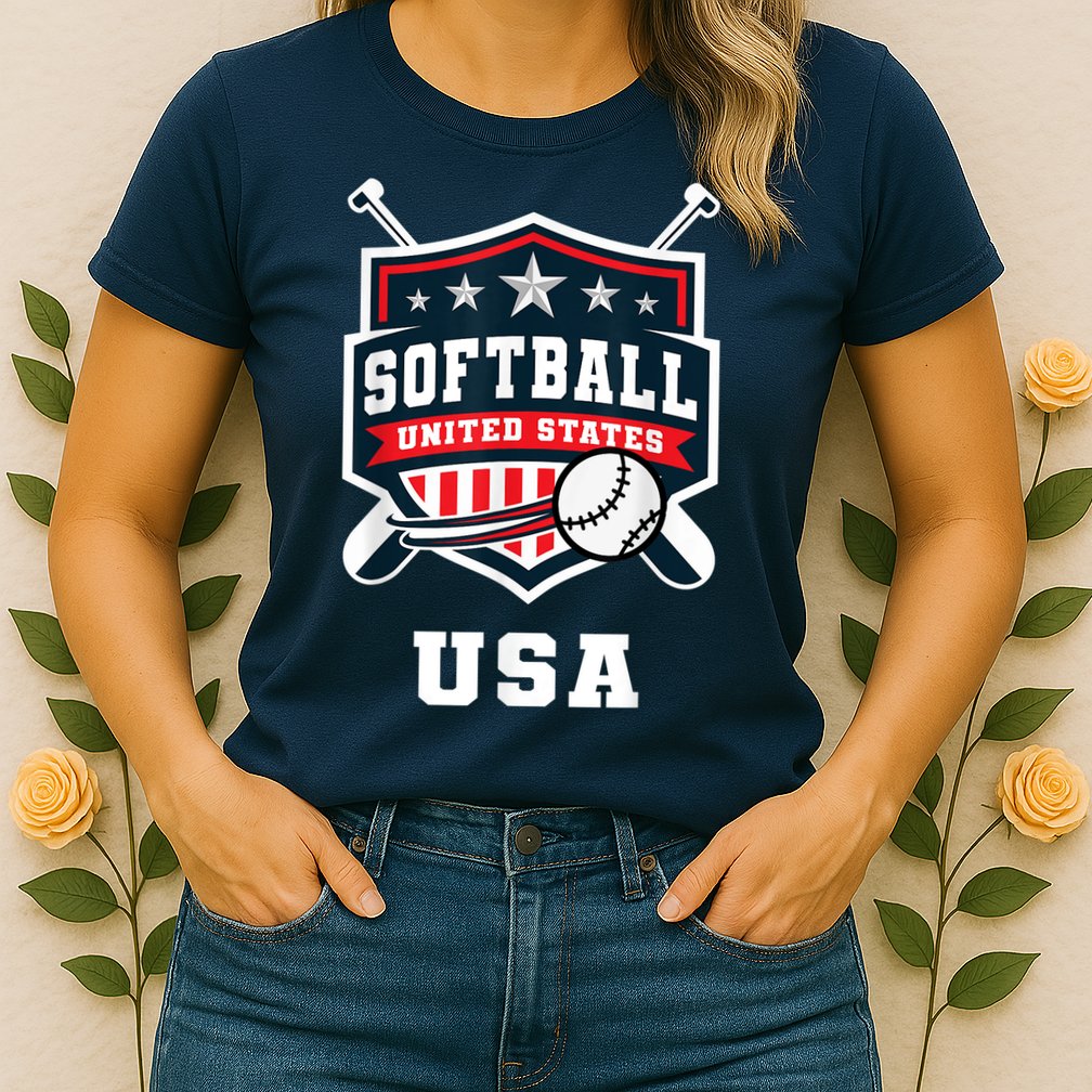 Softball USA Support the Team Shirt USA Flag Womens T-Shirt