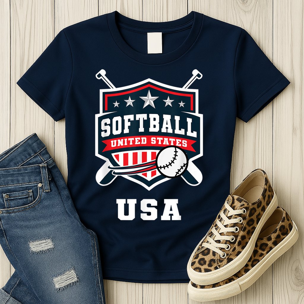 Softball USA Support the Team Shirt USA Flag Womens T-Shirt