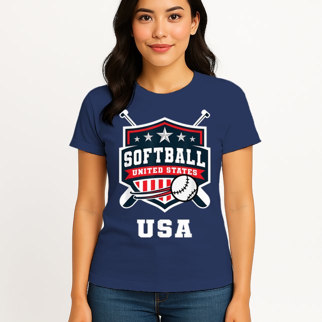 Softball USA Support the Team Shirt USA Flag Womens T-Shirt