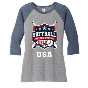 Softball USA Support the Team Shirt USA Flag Women's Tri-Blend 3/4-Sleeve Raglan Shirt