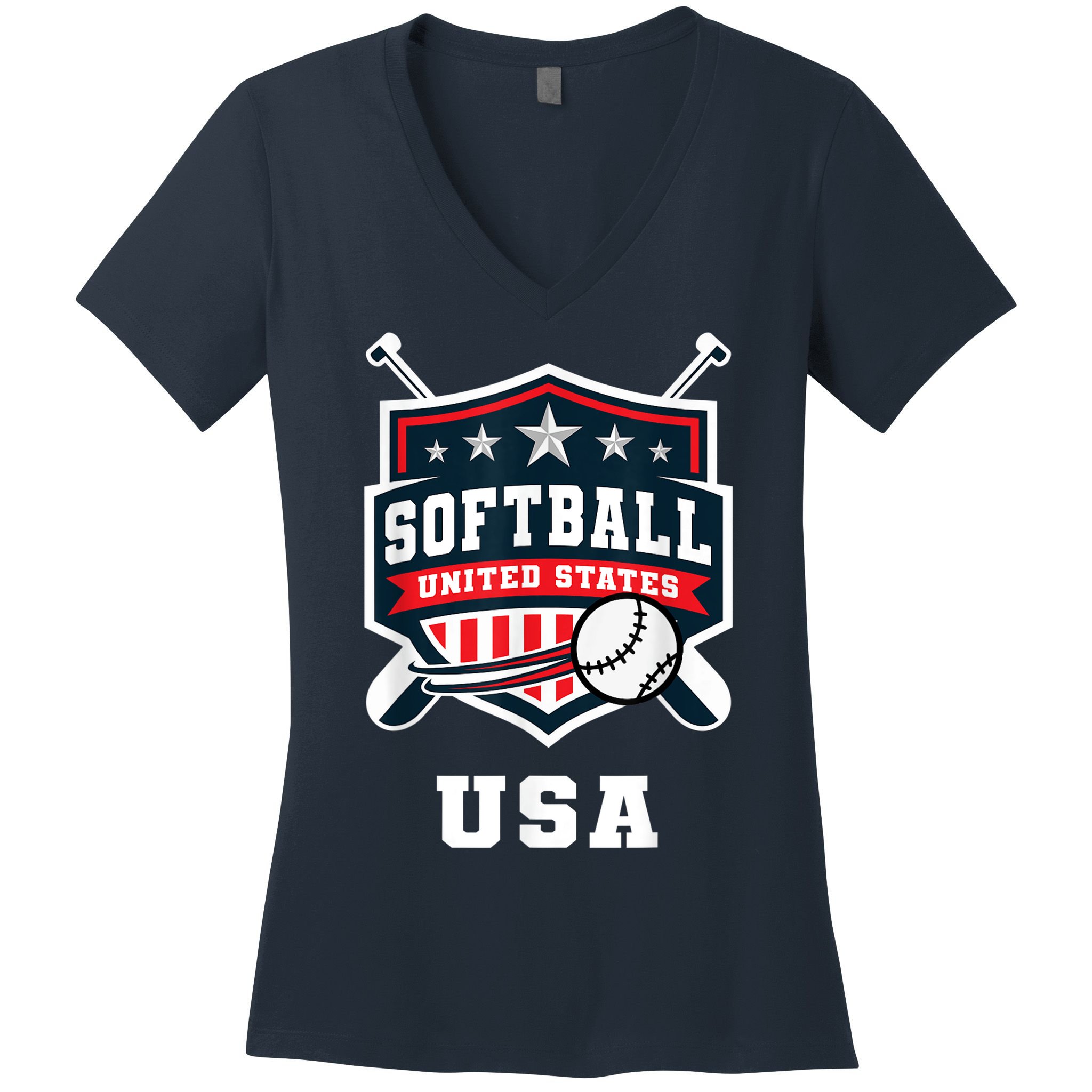 Softball USA Support the Team Shirt USA Flag Women's V-Neck T-Shirt
