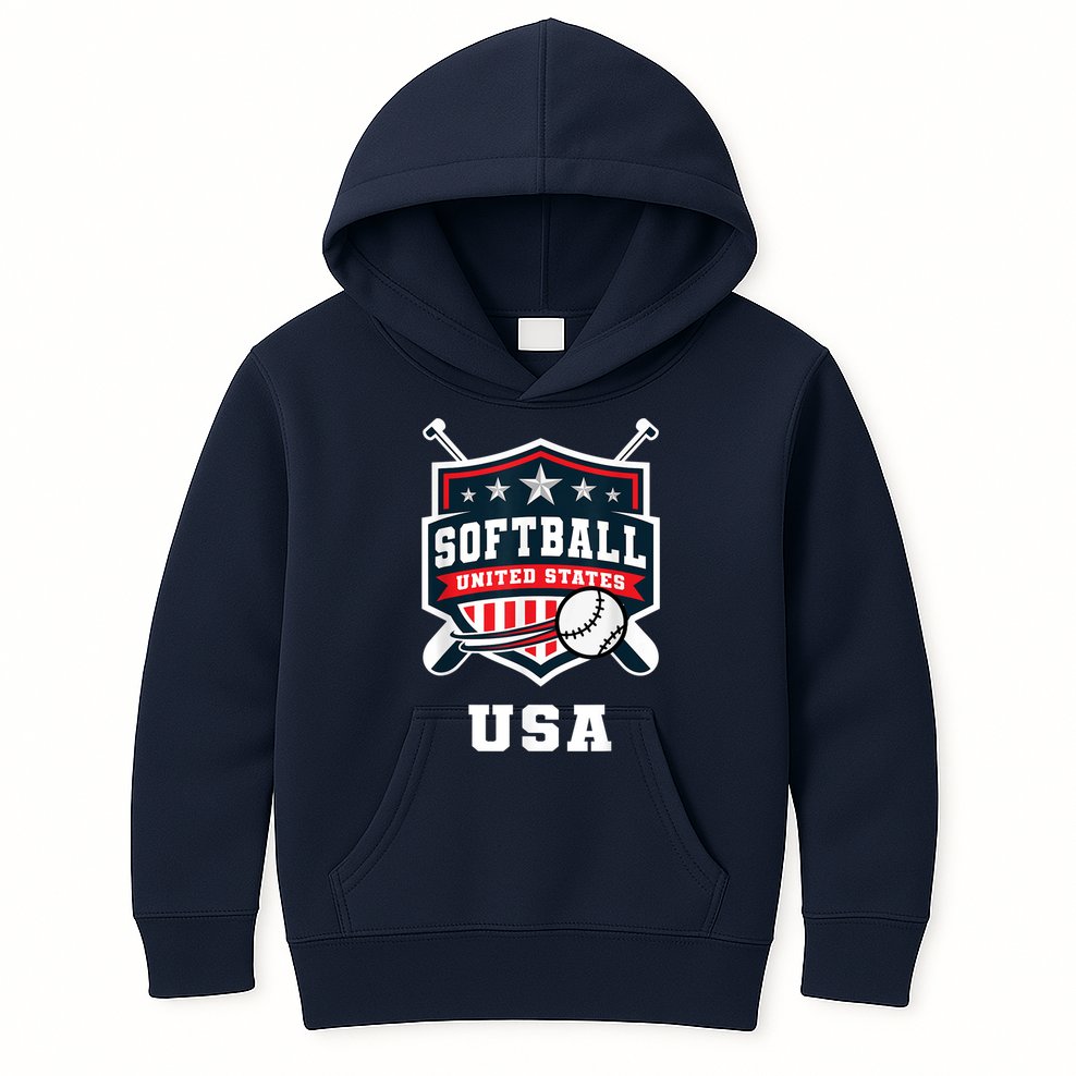 Softball USA Support the Team Shirt USA Flag Kids Hoodie