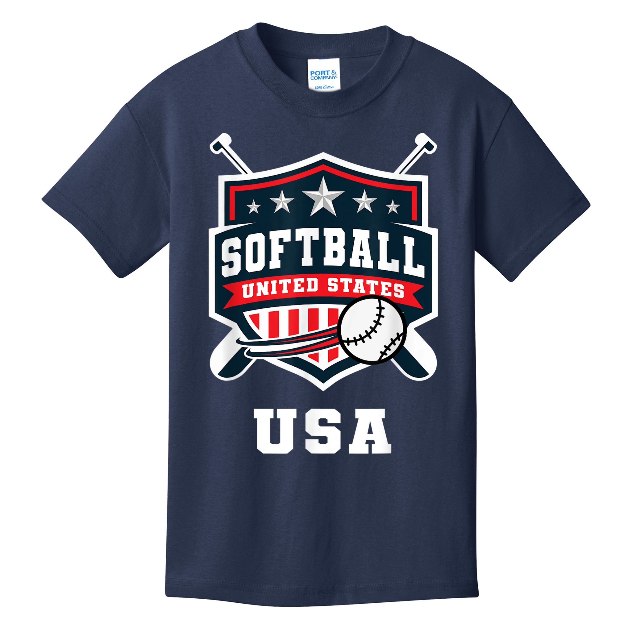 Softball USA Support the Team Shirt USA Flag Kids T-Shirt