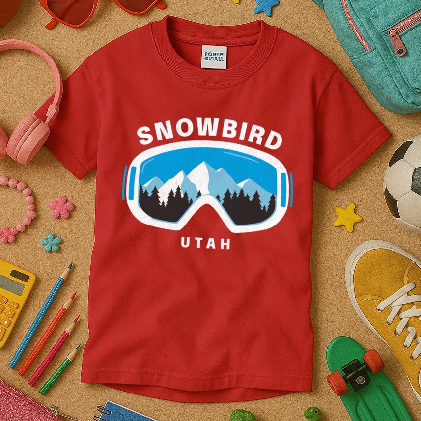 Snowbird Utah Ski Snowboard Goggles Snow Mountain Kids T-Shirt