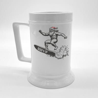 Surf Up Santa Funny Christmas Xmas Holiday Santa Claus Beer Stein