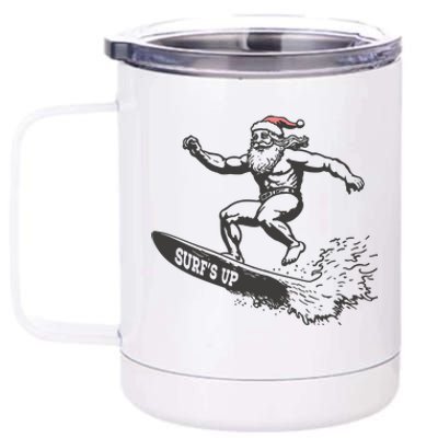 Surf Up Santa Funny Christmas Xmas Holiday Santa Claus 12 oz Stainless Steel Tumbler Cup