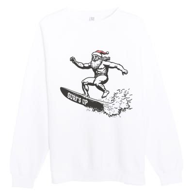 Surf Up Santa Funny Christmas Xmas Holiday Santa Claus Premium Crewneck Sweatshirt