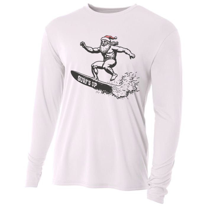 Surf Up Santa Funny Christmas Xmas Holiday Santa Claus Cooling Performance Long Sleeve Crew