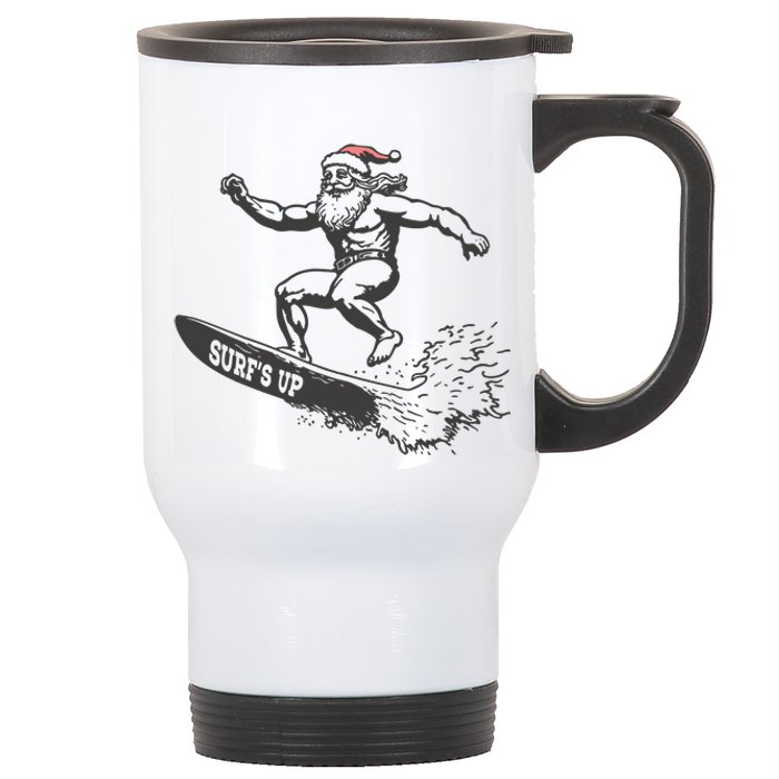 Surf Up Santa Funny Christmas Xmas Holiday Santa Claus Stainless Steel Travel Mug