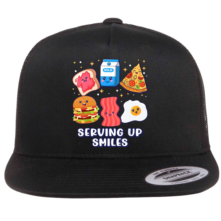 Serving Up Smiles Lunch Lady Flat Bill Trucker Hat