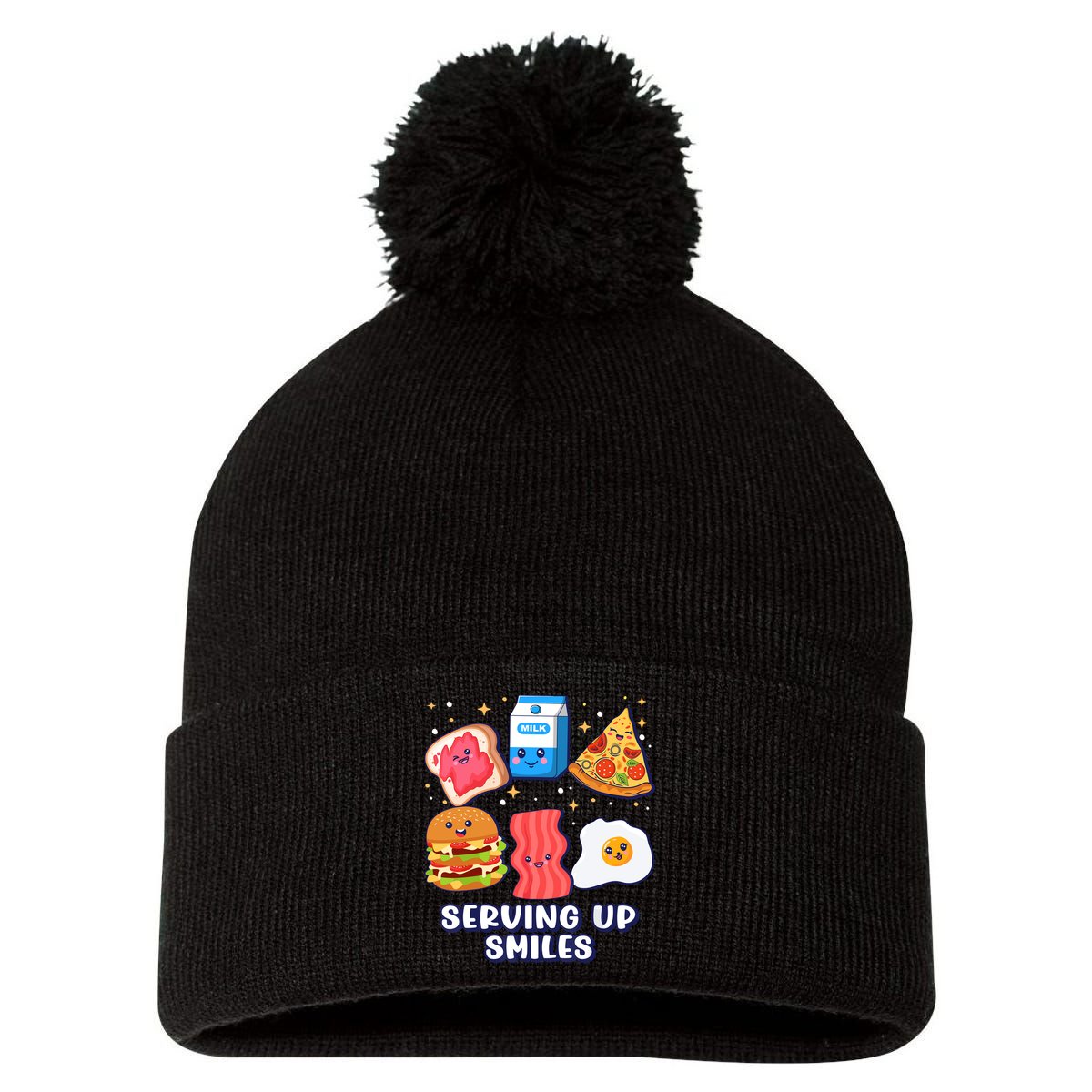 Serving Up Smiles Lunch Lady Pom Pom 12in Knit Beanie