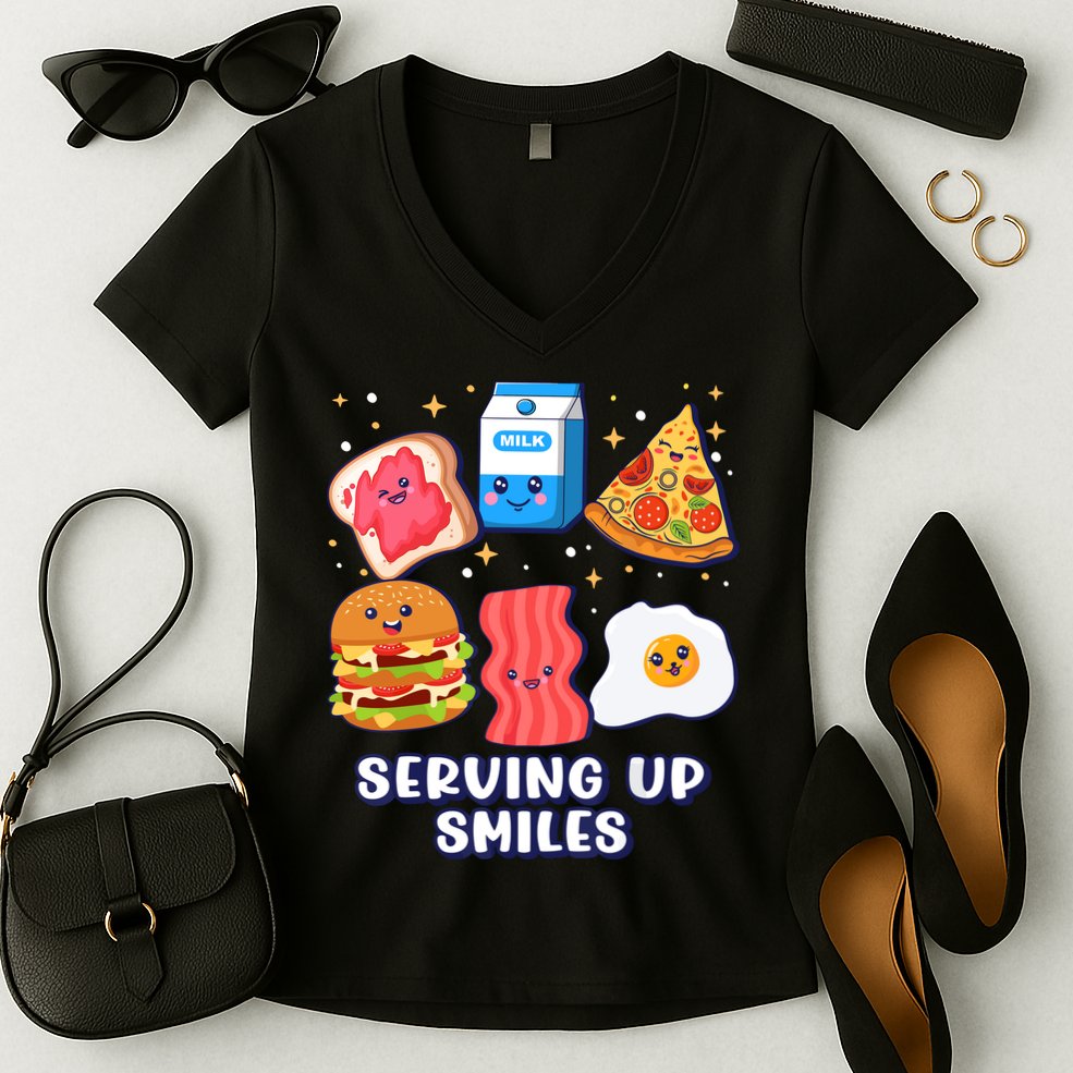 Serving Up Smiles Lunch Lady Women's V-Neck T-Shirt
